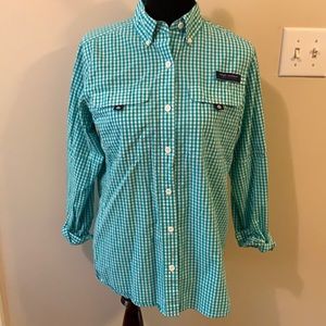 EUC Simply Southern Teal and White Gingham Button Down